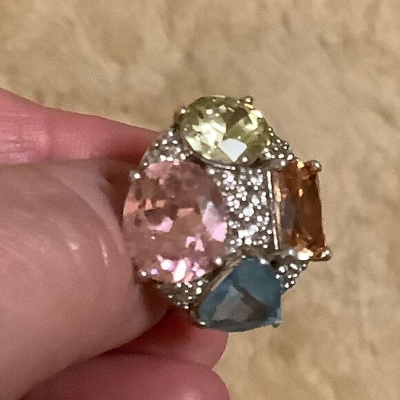 𝅺sterling SILVER MULTICOLOUR CRYSTALS WOMAN RING SIZE US 6.5​ - Picture 7 of 15